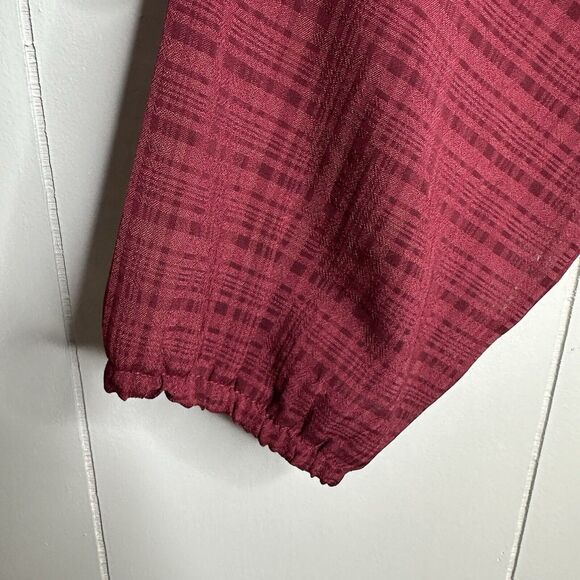 J Crew Ruffle Shoulder Top Womens Large L Burgundy Jacquard Sleeves Peasant - Picture 4 of 12